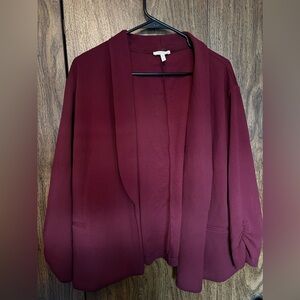 Maurices burgundy blazer 3/4 rouched sleeve size 3